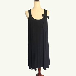 RB Collection  Midi Black Pleated Sleeveless Dress with Bow, Babydoll Large / XL